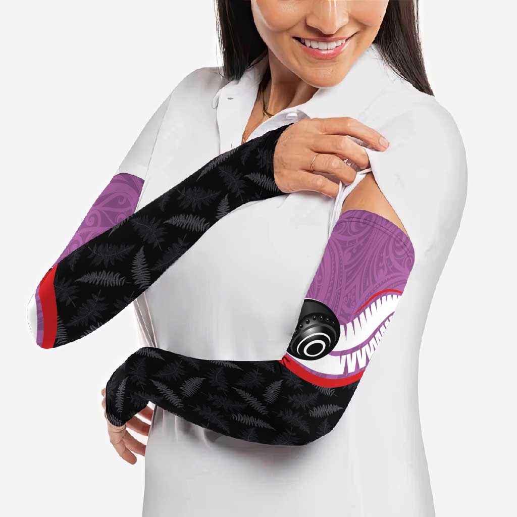 Personalised Aotearoa Lawn Bowls Arm Sleeves Maori and Silver Fern Sporty Style Pink Color LT03 - Polynesian Pride