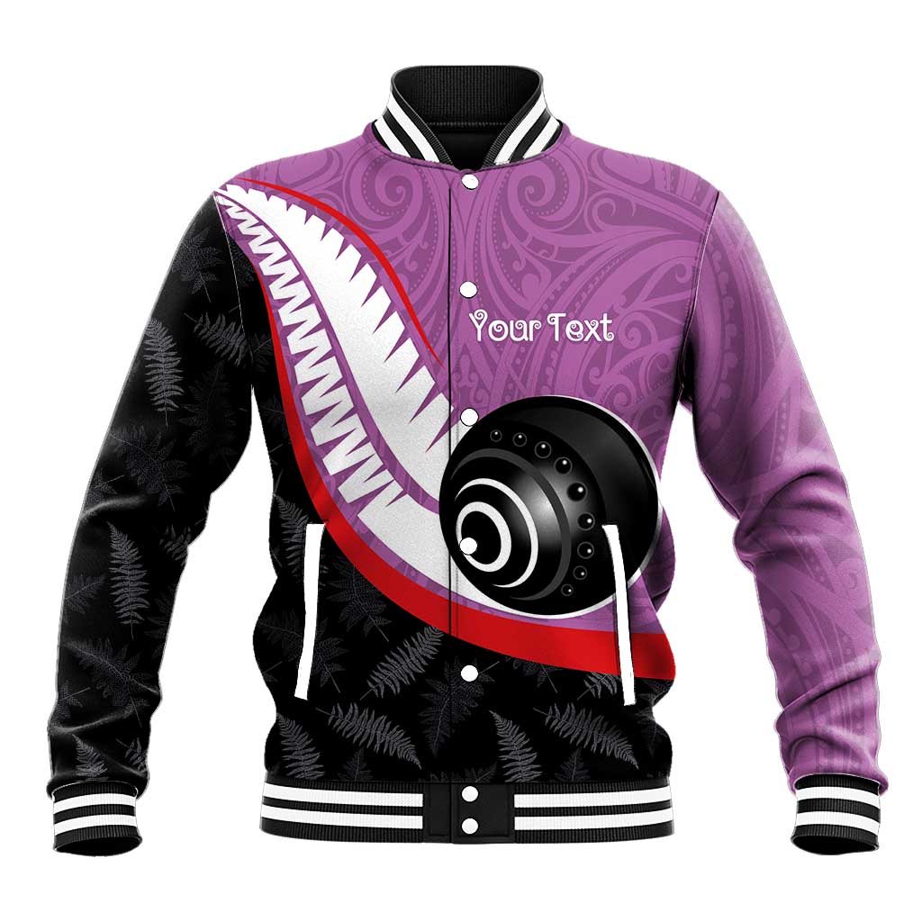 Personalised Aotearoa Lawn Bowls Baseball Jacket Maori and Silver Fern Sporty Style Pink Color LT03 Unisex Pink - Polynesian Pride