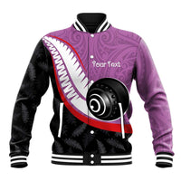 Personalised Aotearoa Lawn Bowls Baseball Jacket Maori and Silver Fern Sporty Style Pink Color LT03 Unisex Pink - Polynesian Pride