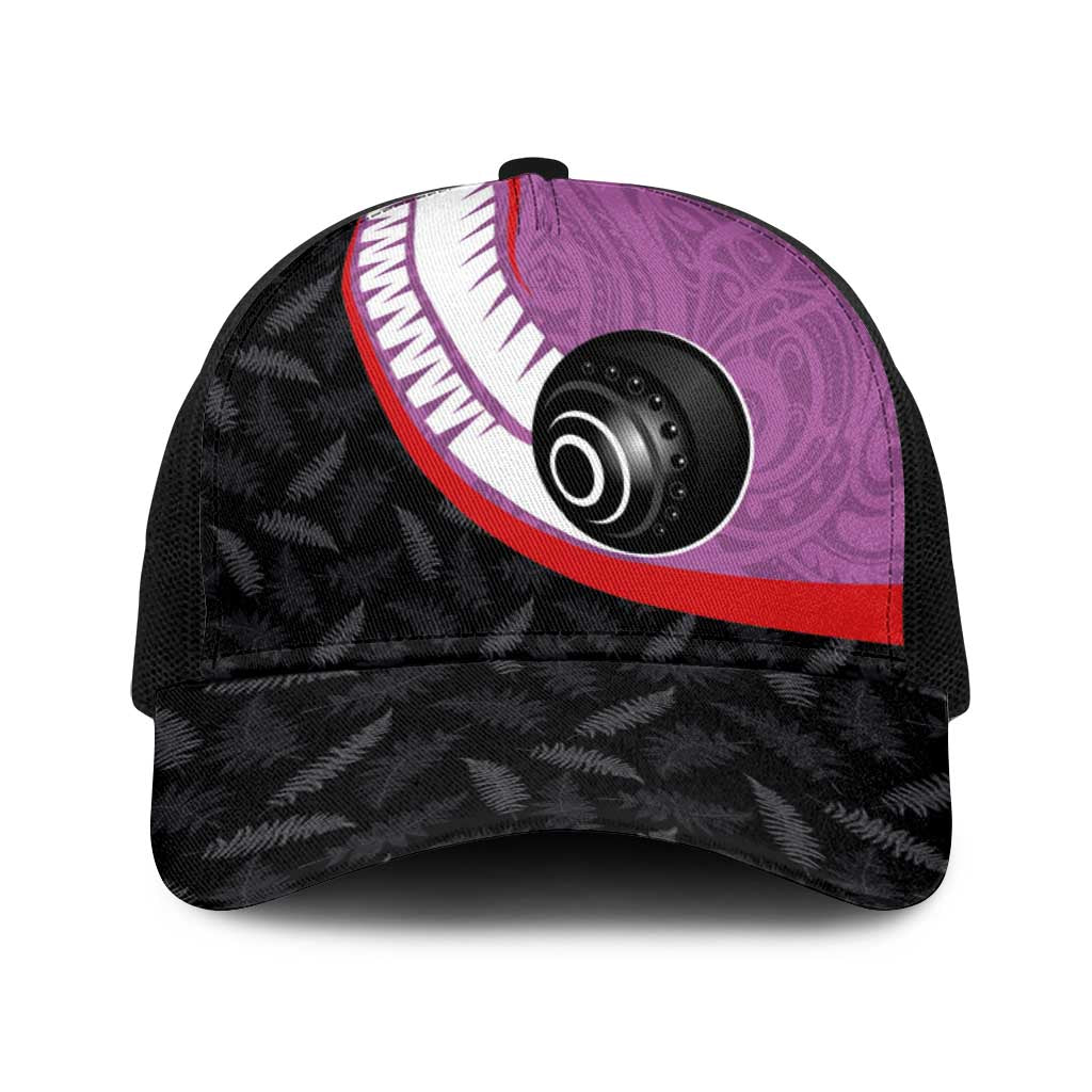 Aotearoa Lawn Bowls Baseball Net Cap Maori and Silver Fern Sporty Style Pink Color - Polynesian Pride