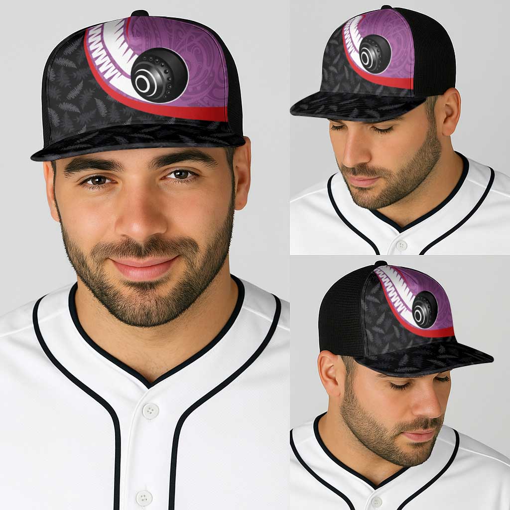 Aotearoa Lawn Bowls Baseball Net Cap Maori and Silver Fern Sporty Style Pink Color - Polynesian Pride
