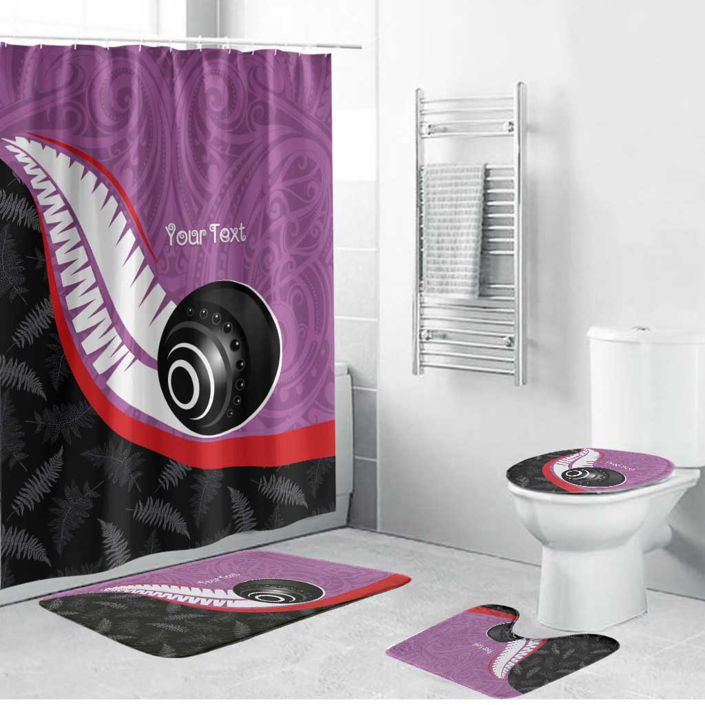 Personalised Aotearoa Lawn Bowls Bathroom Set Maori and Silver Fern Sporty Style Pink Color - Polynesian Pride