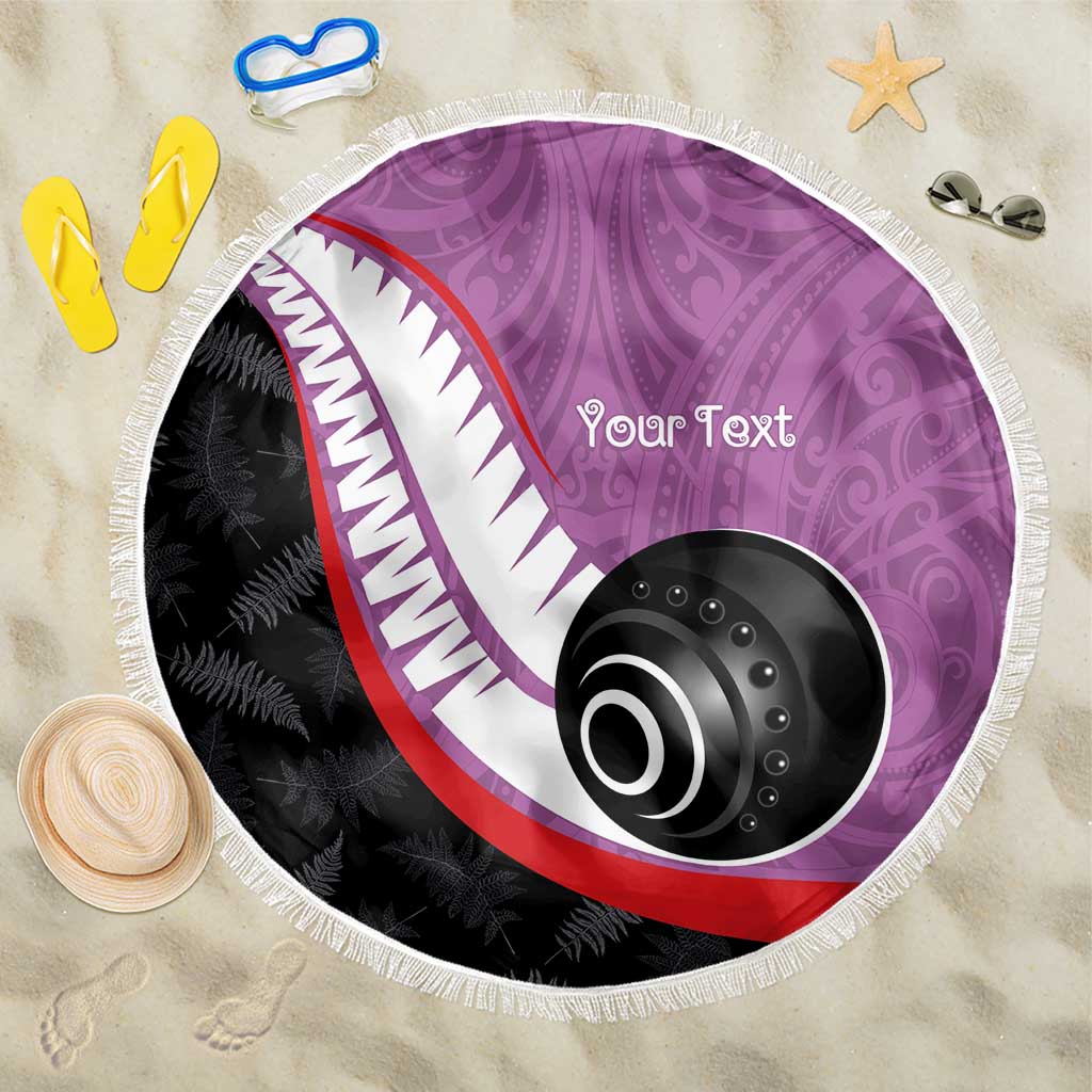 Personalised Aotearoa Lawn Bowls Beach Blanket Maori and Silver Fern Sporty Style Pink Color LT03 One Size 150cm Pink - Polynesian Pride
