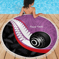 Personalised Aotearoa Lawn Bowls Beach Blanket Maori and Silver Fern Sporty Style Pink Color LT03 - Polynesian Pride