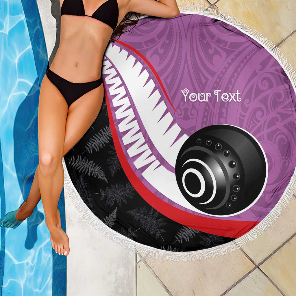 Personalised Aotearoa Lawn Bowls Beach Blanket Maori and Silver Fern Sporty Style Pink Color LT03 - Polynesian Pride