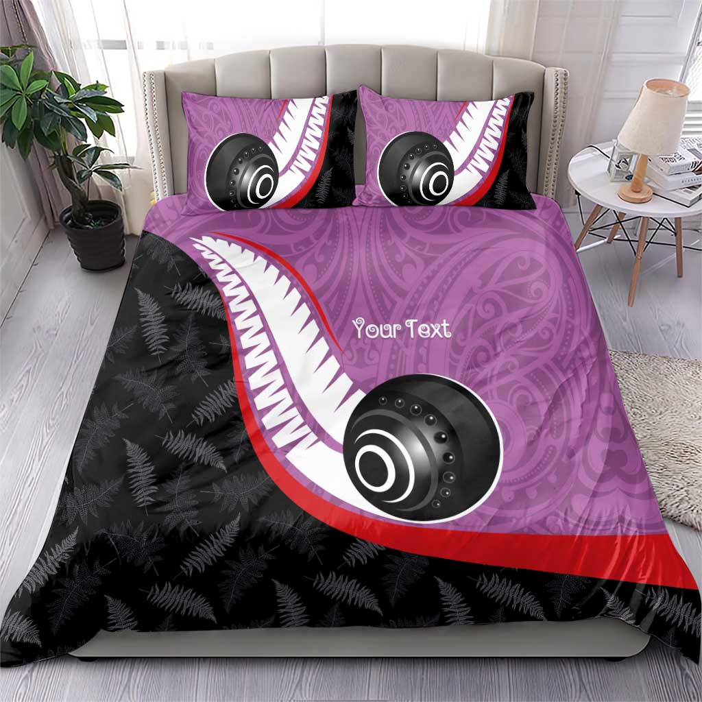 Personalised Aotearoa Lawn Bowls Bedding Set Maori and Silver Fern Sporty Style Pink Color LT03 - Polynesian Pride