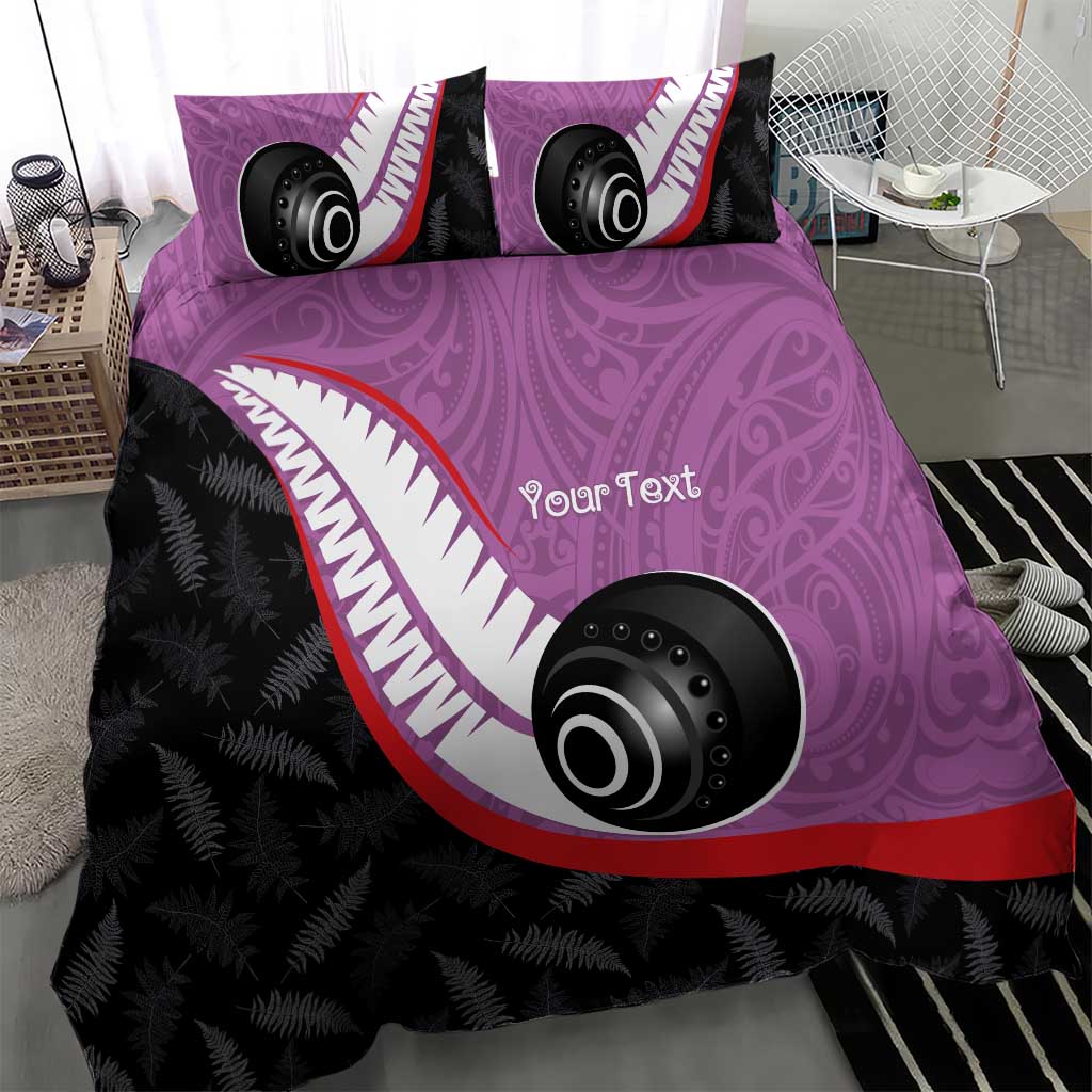 Personalised Aotearoa Lawn Bowls Bedding Set Maori and Silver Fern Sporty Style Pink Color LT03 - Polynesian Pride