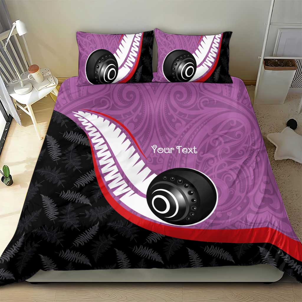 Personalised Aotearoa Lawn Bowls Bedding Set Maori and Silver Fern Sporty Style Pink Color LT03 - Polynesian Pride