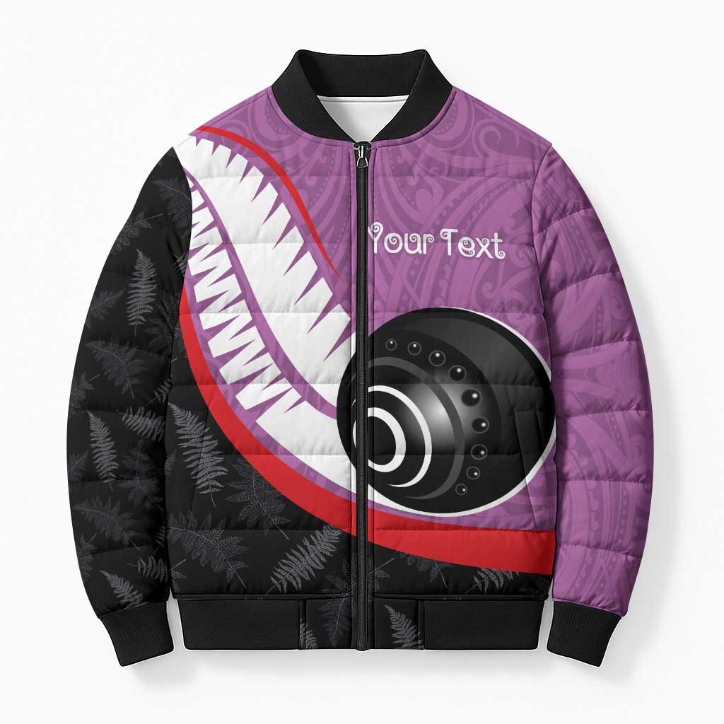Personalised Aotearoa Lawn Bowls Bomber Puffer Jacket Maori and Silver Fern Sporty Style Pink Color LT03 Unisex Pink - Polynesian Pride