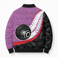Personalised Aotearoa Lawn Bowls Bomber Puffer Jacket Maori and Silver Fern Sporty Style Pink Color LT03 - Polynesian Pride