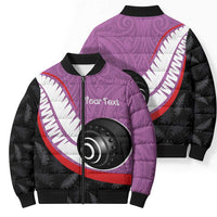 Personalised Aotearoa Lawn Bowls Bomber Puffer Jacket Maori and Silver Fern Sporty Style Pink Color LT03 - Polynesian Pride