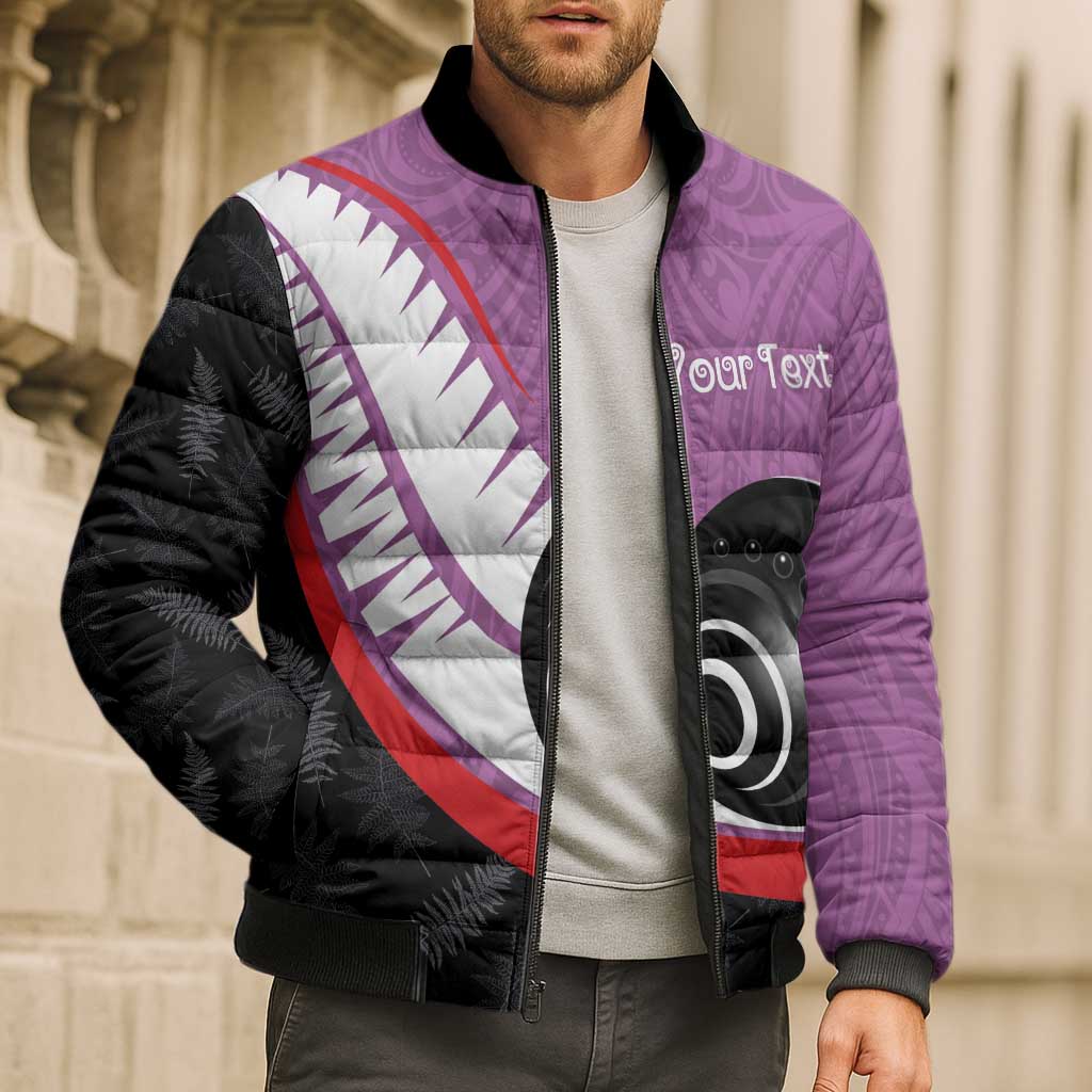 Personalised Aotearoa Lawn Bowls Bomber Puffer Jacket Maori and Silver Fern Sporty Style Pink Color LT03 - Polynesian Pride