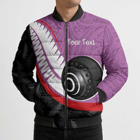 Personalised Aotearoa Lawn Bowls Bomber Puffer Jacket Maori and Silver Fern Sporty Style Pink Color LT03 - Polynesian Pride