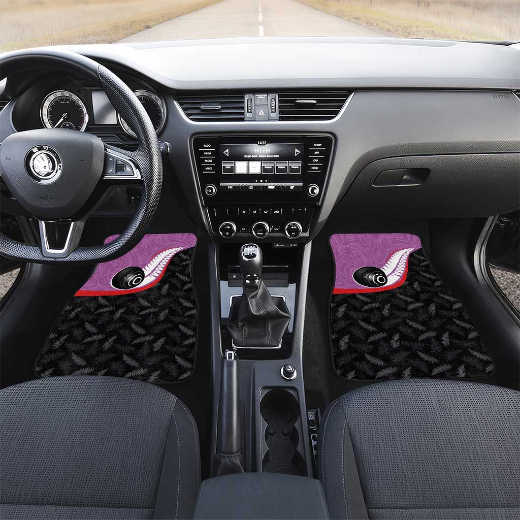 Aotearoa Lawn Bowls Car Mats Maori and Silver Fern Sporty Style Pink Color LT03 Set 2pcs - Front Pink - Polynesian Pride