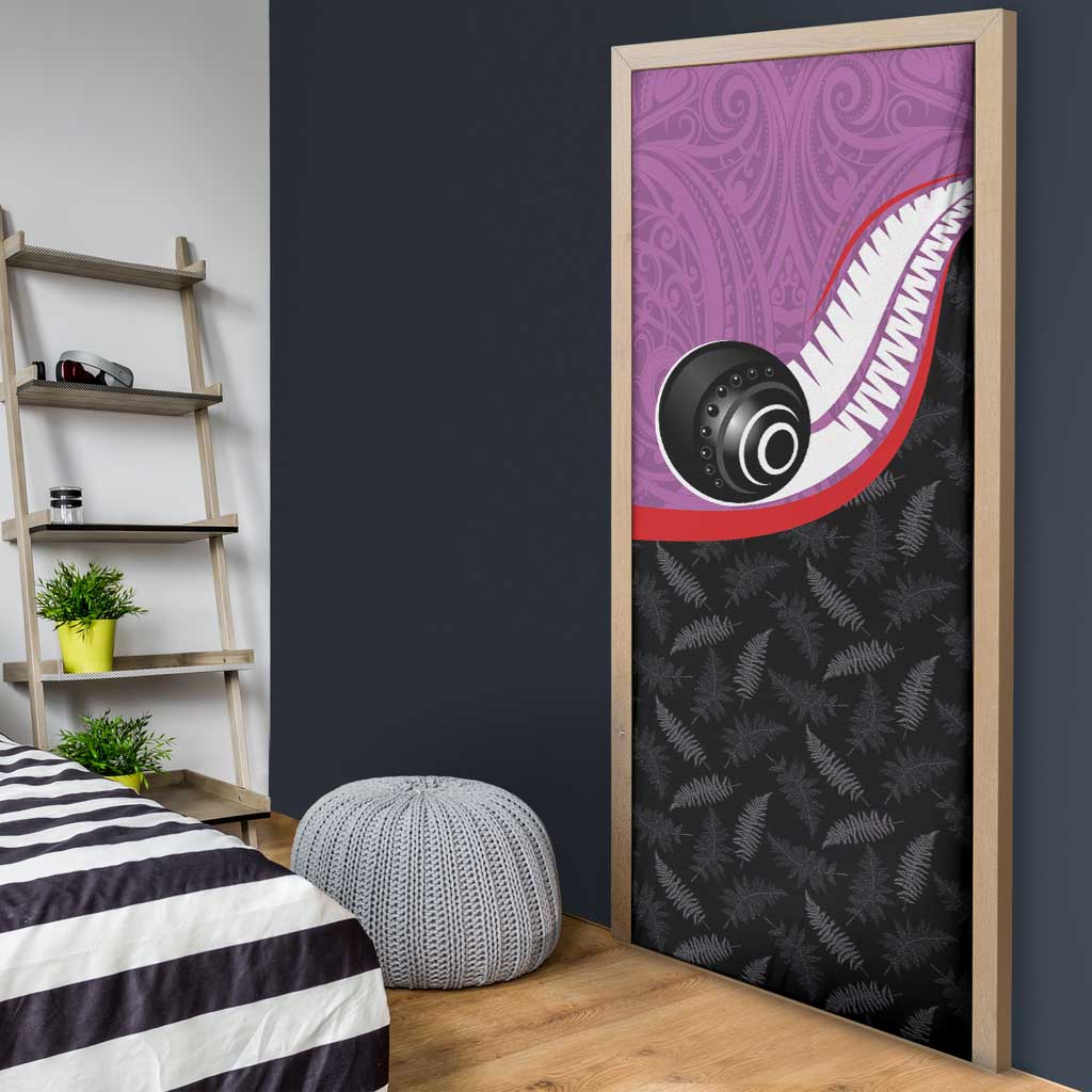 Aotearoa Lawn Bowls Door Cover Maori and Silver Fern Sporty Style Pink Color LT03 - Polynesian Pride