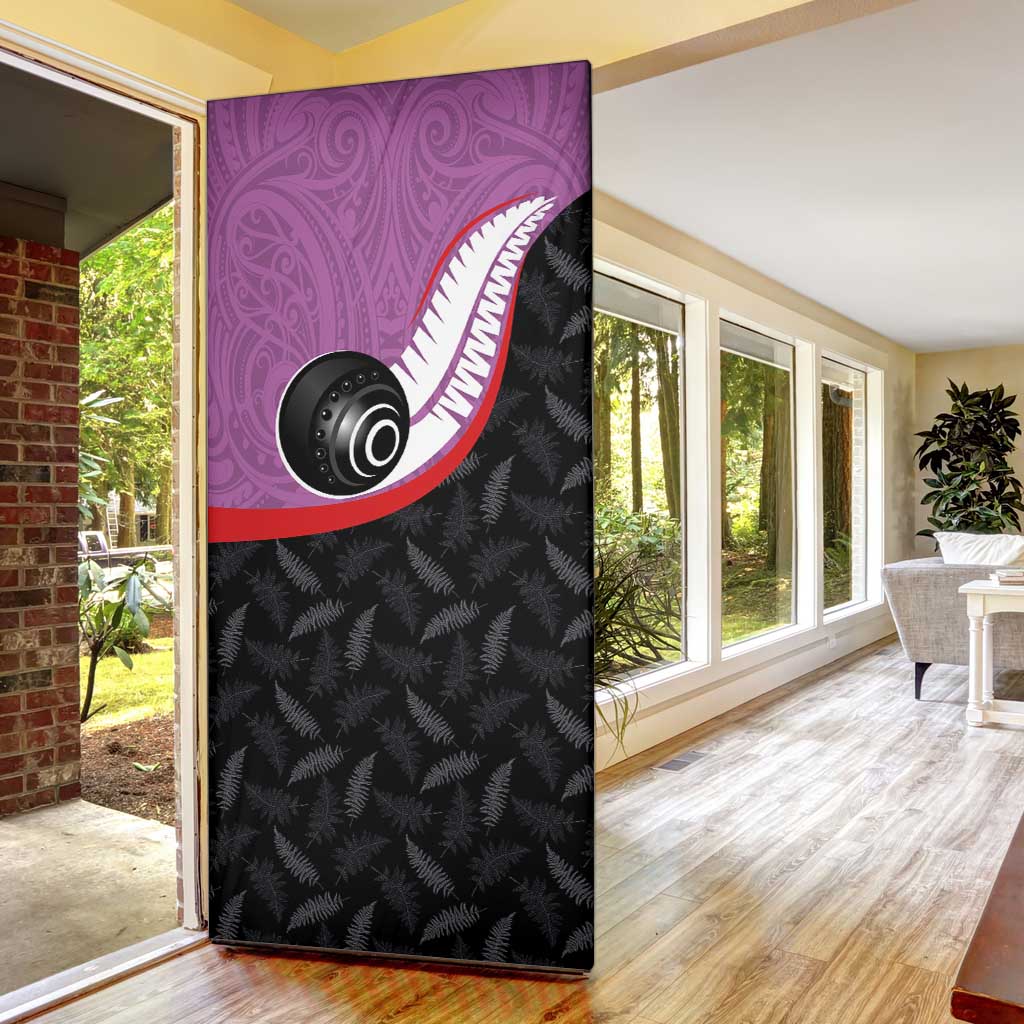 Aotearoa Lawn Bowls Door Cover Maori and Silver Fern Sporty Style Pink Color LT03 - Polynesian Pride