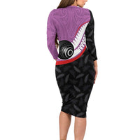 Personalised Aotearoa Lawn Bowls Family Matching Long Sleeve Bodycon Dress and Hawaiian Shirt Maori and Silver Fern Sporty Style Pink Color LT03 - Polynesian Pride