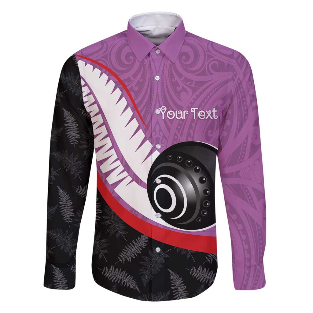 Personalised Aotearoa Lawn Bowls Family Matching Off Shoulder Maxi Dress and Hawaiian Shirt Maori and Silver Fern Sporty Style Pink Color LT03 Dad's Shirt - Long Sleeve Pink - Polynesian Pride