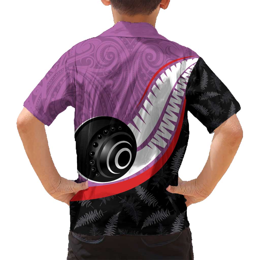 Personalised Aotearoa Lawn Bowls Family Matching Off Shoulder Short Dress and Hawaiian Shirt Maori and Silver Fern Sporty Style Pink Color LT03 - Polynesian Pride