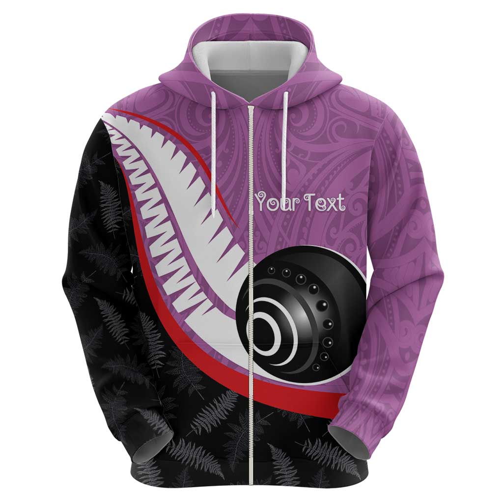 Personalised Aotearoa Lawn Bowls Hoodie Maori and Silver Fern Sporty Style Pink Color LT03 - Polynesian Pride