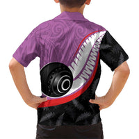 Personalised Aotearoa Lawn Bowls Kid Hawaiian Shirt Maori and Silver Fern Sporty Style Pink Color LT03 - Polynesian Pride