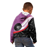 Personalised Aotearoa Lawn Bowls Kid Hoodie Maori and Silver Fern Sporty Style Pink Color LT03 - Polynesian Pride
