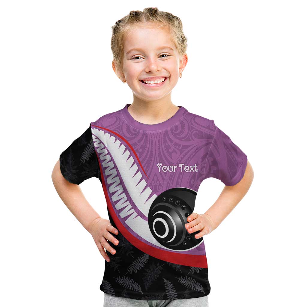 Personalised Aotearoa Lawn Bowls Kid T Shirt Maori and Silver Fern Sporty Style Pink Color LT03 Pink - Polynesian Pride