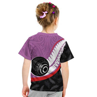 Personalised Aotearoa Lawn Bowls Kid T Shirt Maori and Silver Fern Sporty Style Pink Color LT03 - Polynesian Pride