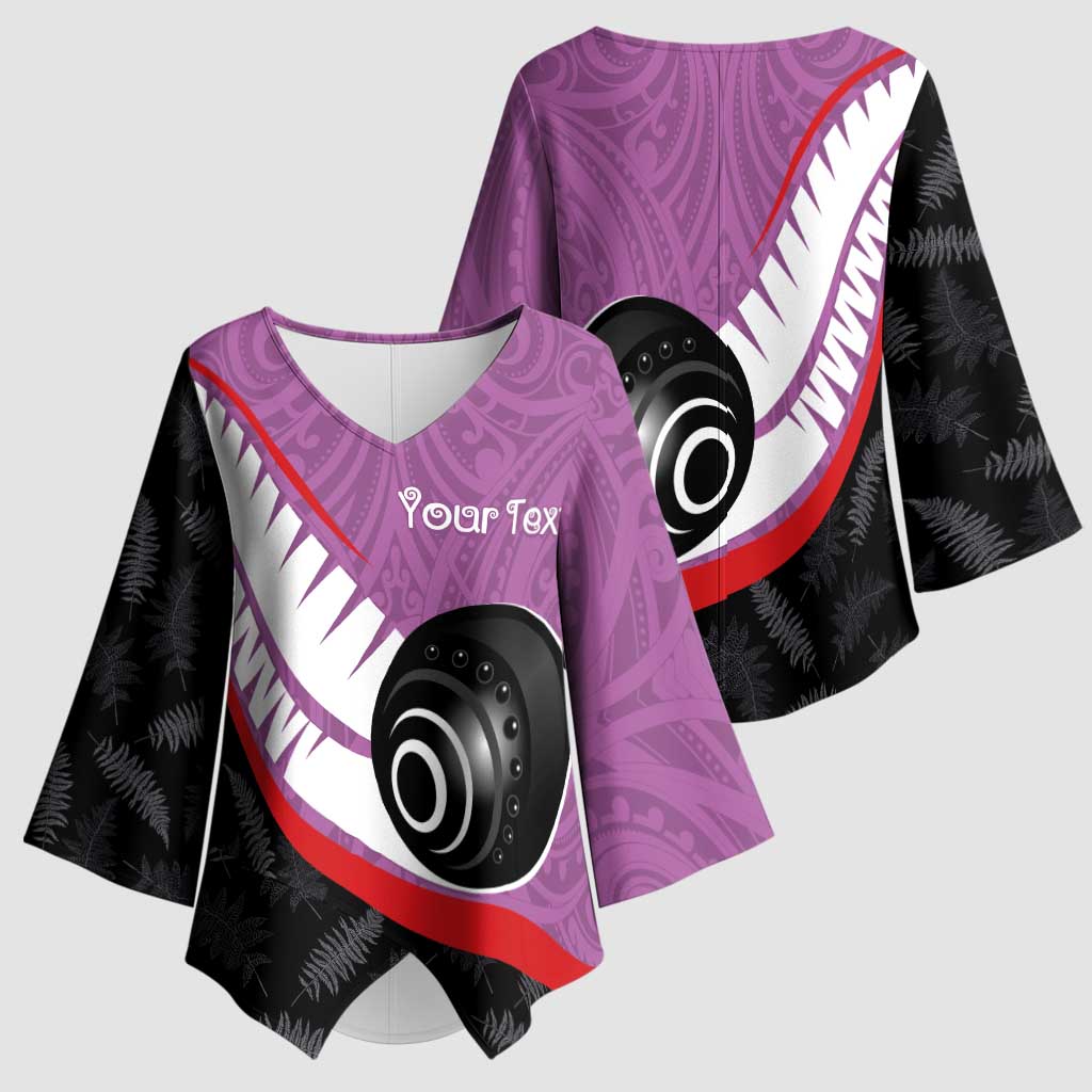 Personalised Aotearoa Lawn Bowls Kimono Sleeve Blouse Maori and Silver Fern Sporty Style Pink Color LT03 - Polynesian Pride