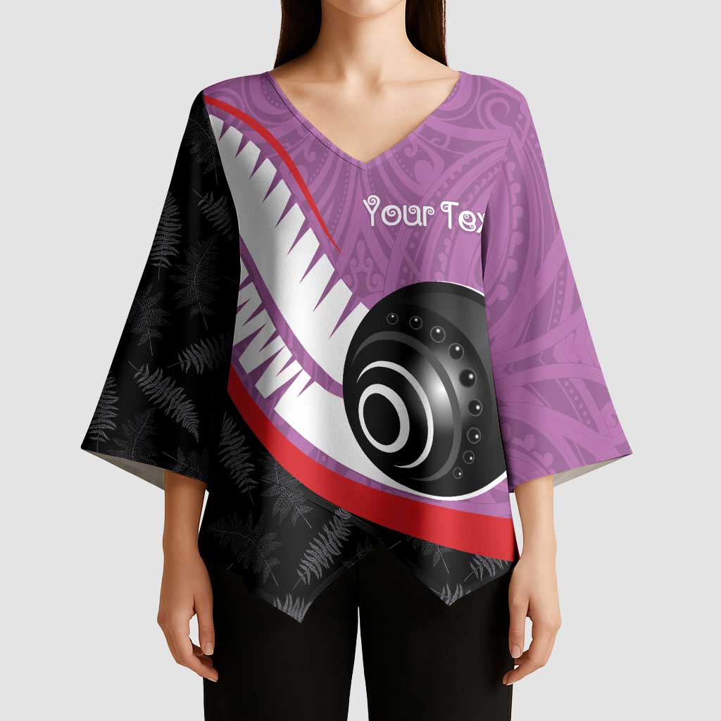 Personalised Aotearoa Lawn Bowls Kimono Sleeve Blouse Maori and Silver Fern Sporty Style Pink Color LT03 - Polynesian Pride