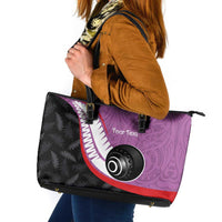 Personalised Aotearoa Lawn Bowls Leather Tote Bag Maori and Silver Fern Sporty Style Pink Color LT03 Pink - Polynesian Pride