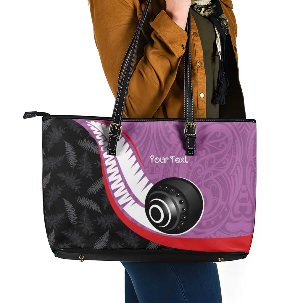 Personalised Aotearoa Lawn Bowls Leather Tote Bag Maori and Silver Fern Sporty Style Pink Color LT03 - Polynesian Pride