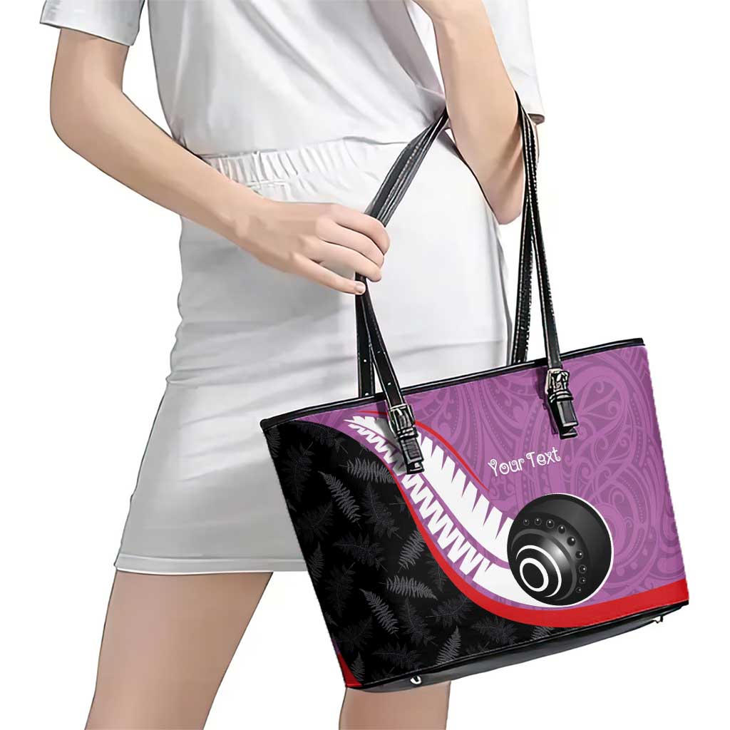 Personalised Aotearoa Lawn Bowls Leather Tote Bag Maori and Silver Fern Sporty Style Pink Color LT03 - Polynesian Pride