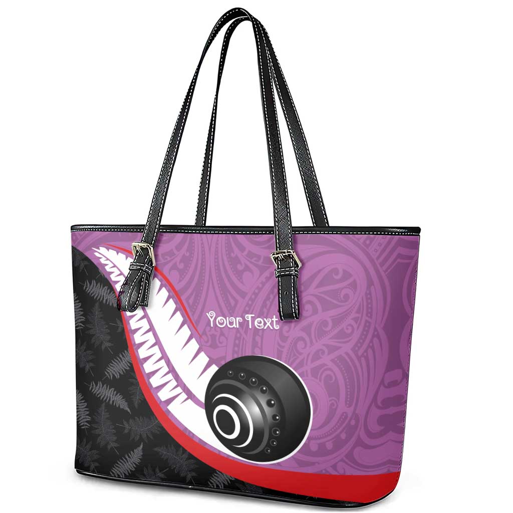 Personalised Aotearoa Lawn Bowls Leather Tote Bag Maori and Silver Fern Sporty Style Pink Color LT03 - Polynesian Pride