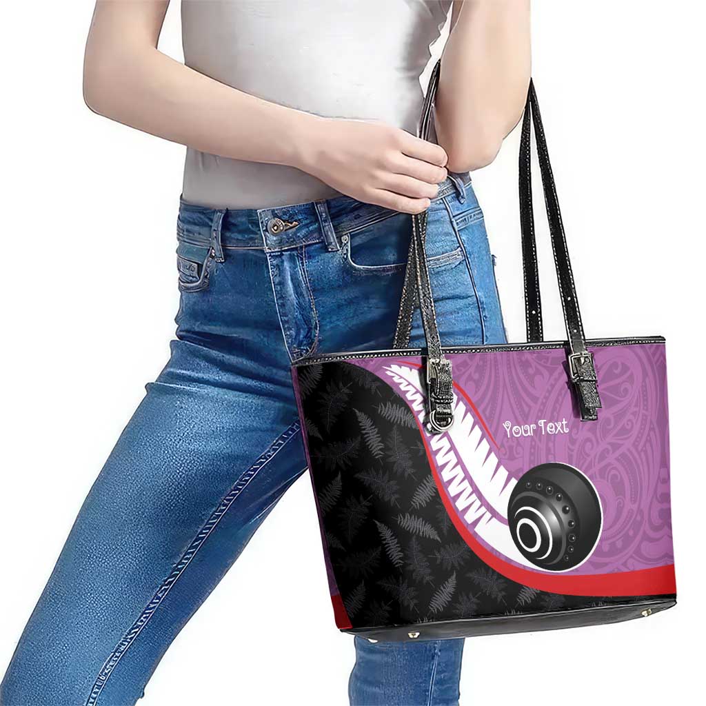 Personalised Aotearoa Lawn Bowls Leather Tote Bag Maori and Silver Fern Sporty Style Pink Color LT03 - Polynesian Pride