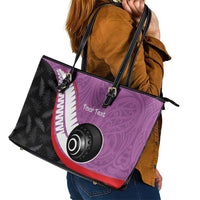 Personalised Aotearoa Lawn Bowls Leather Tote Bag Maori and Silver Fern Sporty Style Pink Color LT03 - Polynesian Pride