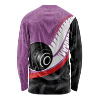 Personalised Aotearoa Lawn Bowls Long Sleeve Shirt Maori and Silver Fern Sporty Style Pink Color LT03 - Polynesian Pride