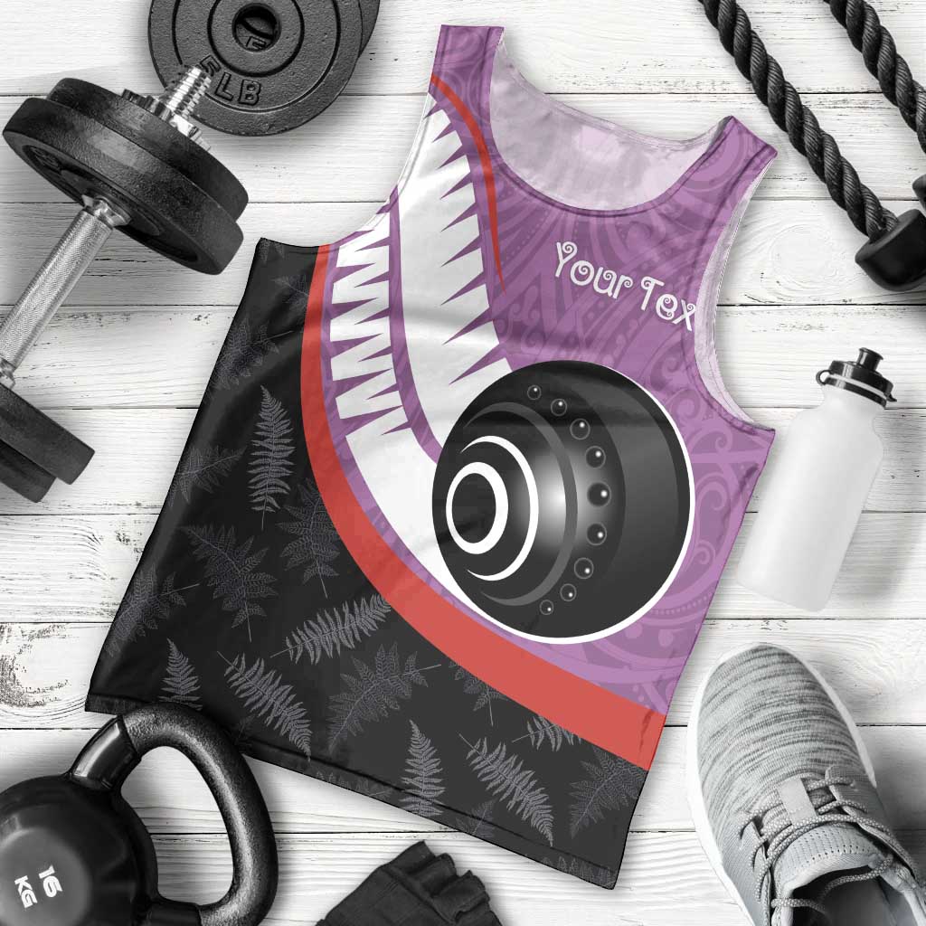 Personalised Aotearoa Lawn Bowls Men Tank Top Maori and Silver Fern Sporty Style Pink Color LT03 - Polynesian Pride