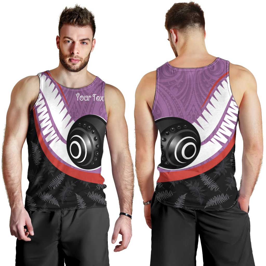 Personalised Aotearoa Lawn Bowls Men Tank Top Maori and Silver Fern Sporty Style Pink Color LT03 - Polynesian Pride