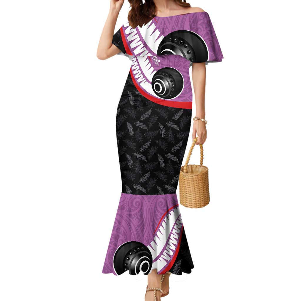 Personalised Aotearoa Lawn Bowls Mermaid Dress Maori and Silver Fern Sporty Style Pink Color LT03 Women Pink - Polynesian Pride
