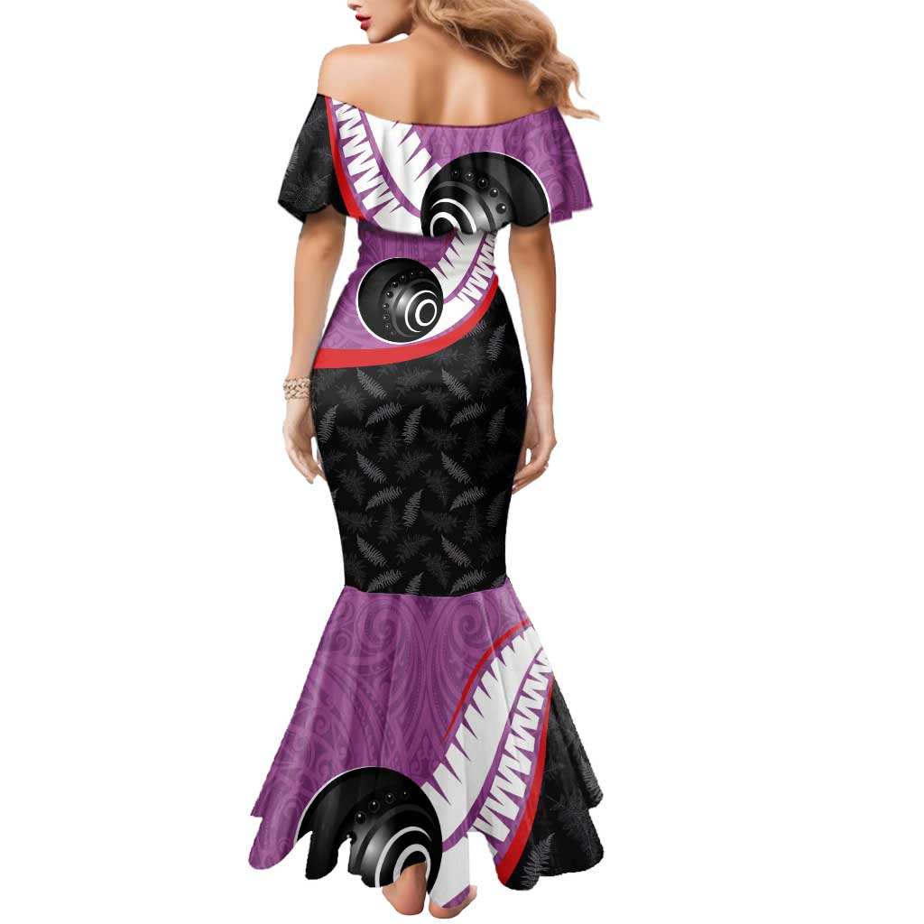 Personalised Aotearoa Lawn Bowls Mermaid Dress Maori and Silver Fern Sporty Style Pink Color LT03 - Polynesian Pride