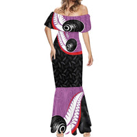 Personalised Aotearoa Lawn Bowls Mermaid Dress Maori and Silver Fern Sporty Style Pink Color LT03 - Polynesian Pride