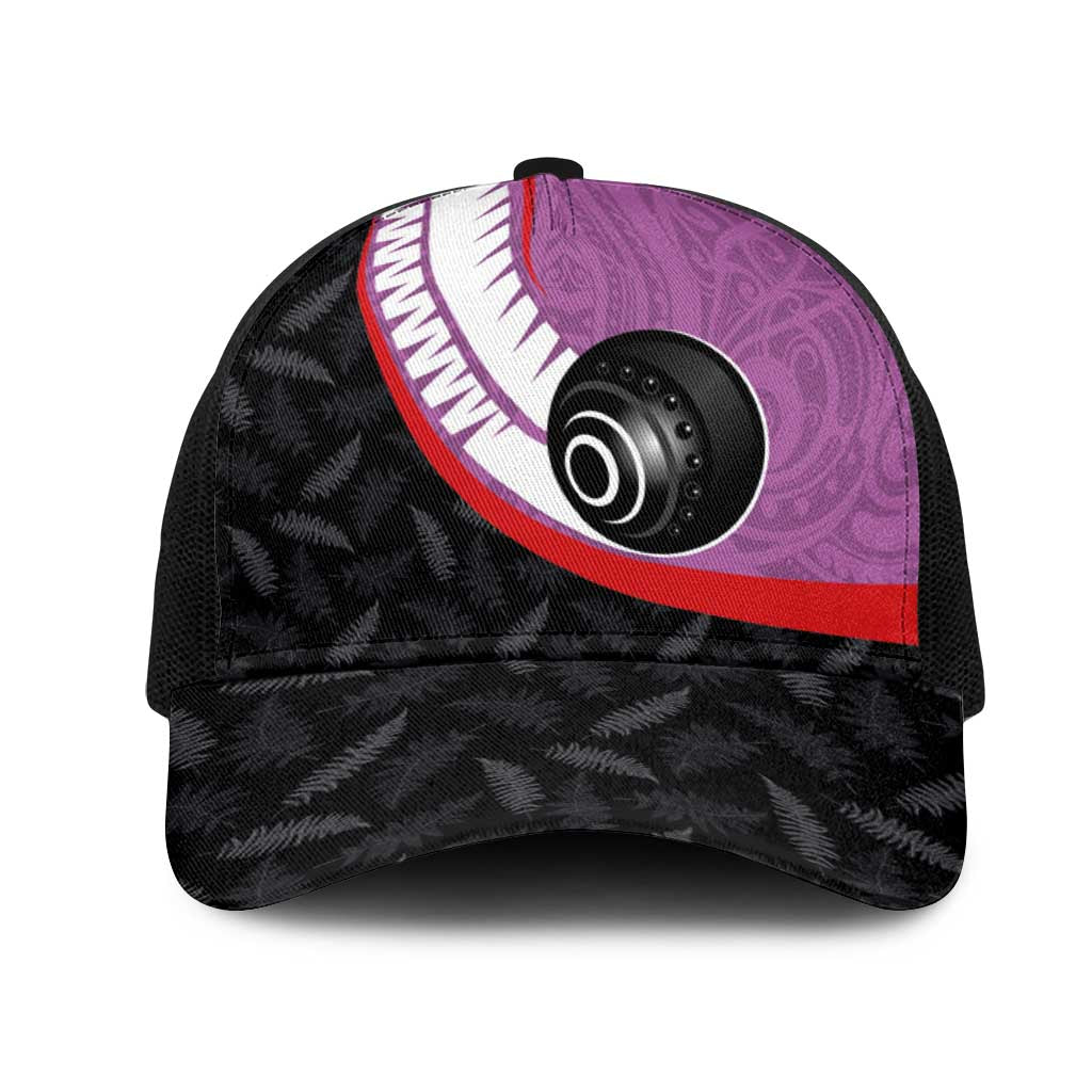 Aotearoa Lawn Bowls Mesh Trucker Cap Maori and Silver Fern Sporty Style Pink Color LT03 One Size Black Pink - Polynesian Pride