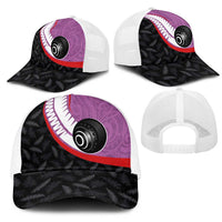 Aotearoa Lawn Bowls Mesh Trucker Cap Maori and Silver Fern Sporty Style Pink Color LT03 - Polynesian Pride