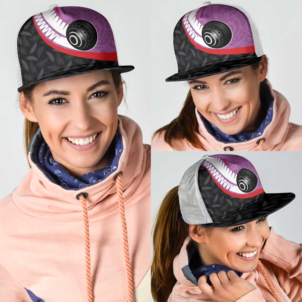 Aotearoa Lawn Bowls Mesh Trucker Cap Maori and Silver Fern Sporty Style Pink Color LT03 - Polynesian Pride