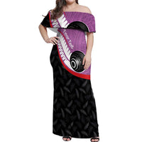 Personalised Aotearoa Lawn Bowls Off Shoulder Maxi Dress Maori and Silver Fern Sporty Style Pink Color LT03 Women Pink - Polynesian Pride