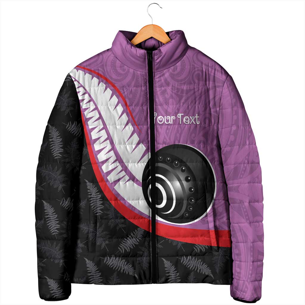 Personalised Aotearoa Lawn Bowls Padded Jacket Maori and Silver Fern Sporty Style Pink Color LT03 - Polynesian Pride