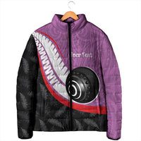 Personalised Aotearoa Lawn Bowls Padded Jacket Maori and Silver Fern Sporty Style Pink Color LT03 - Polynesian Pride