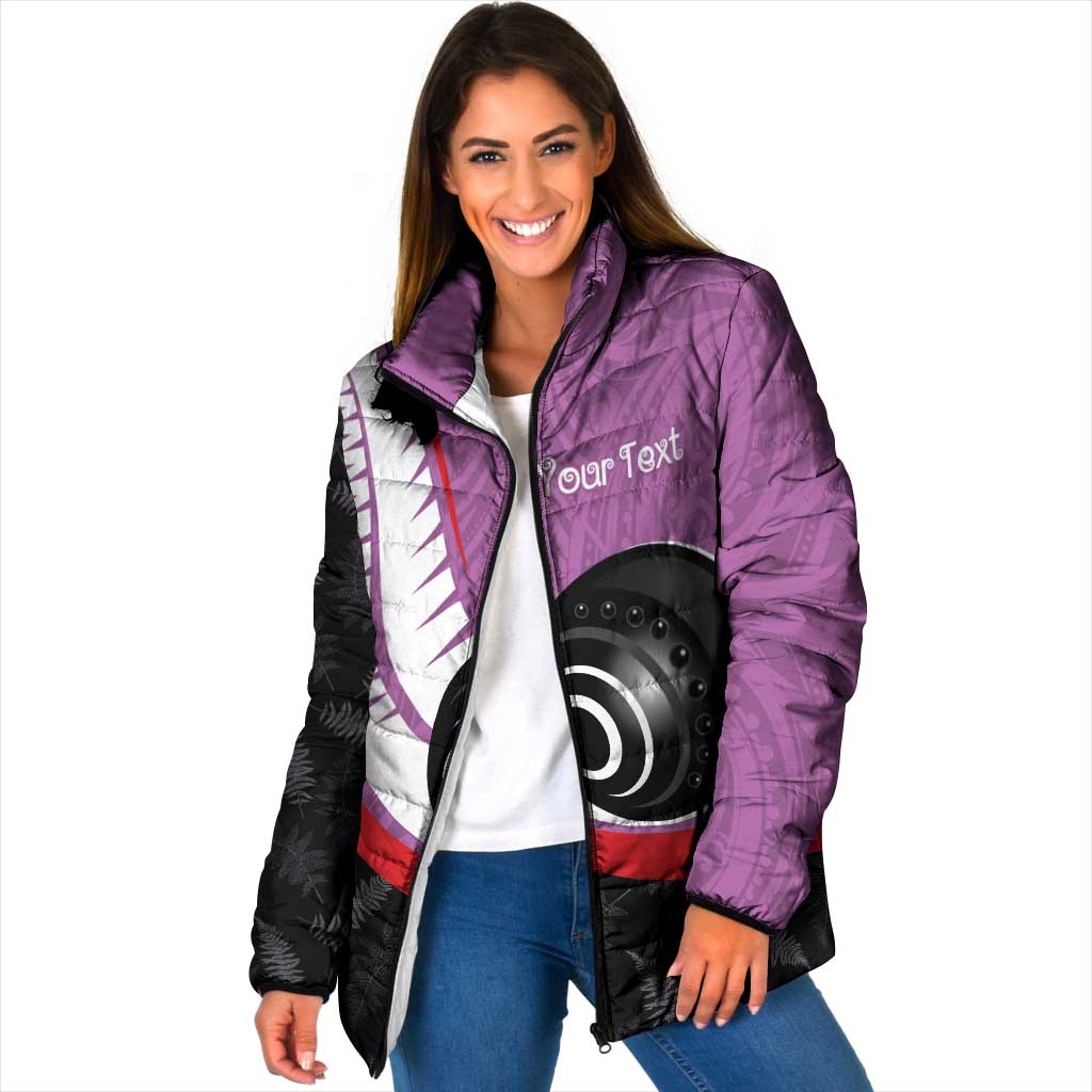 Personalised Aotearoa Lawn Bowls Padded Jacket Maori and Silver Fern Sporty Style Pink Color LT03 Women Pink - Polynesian Pride