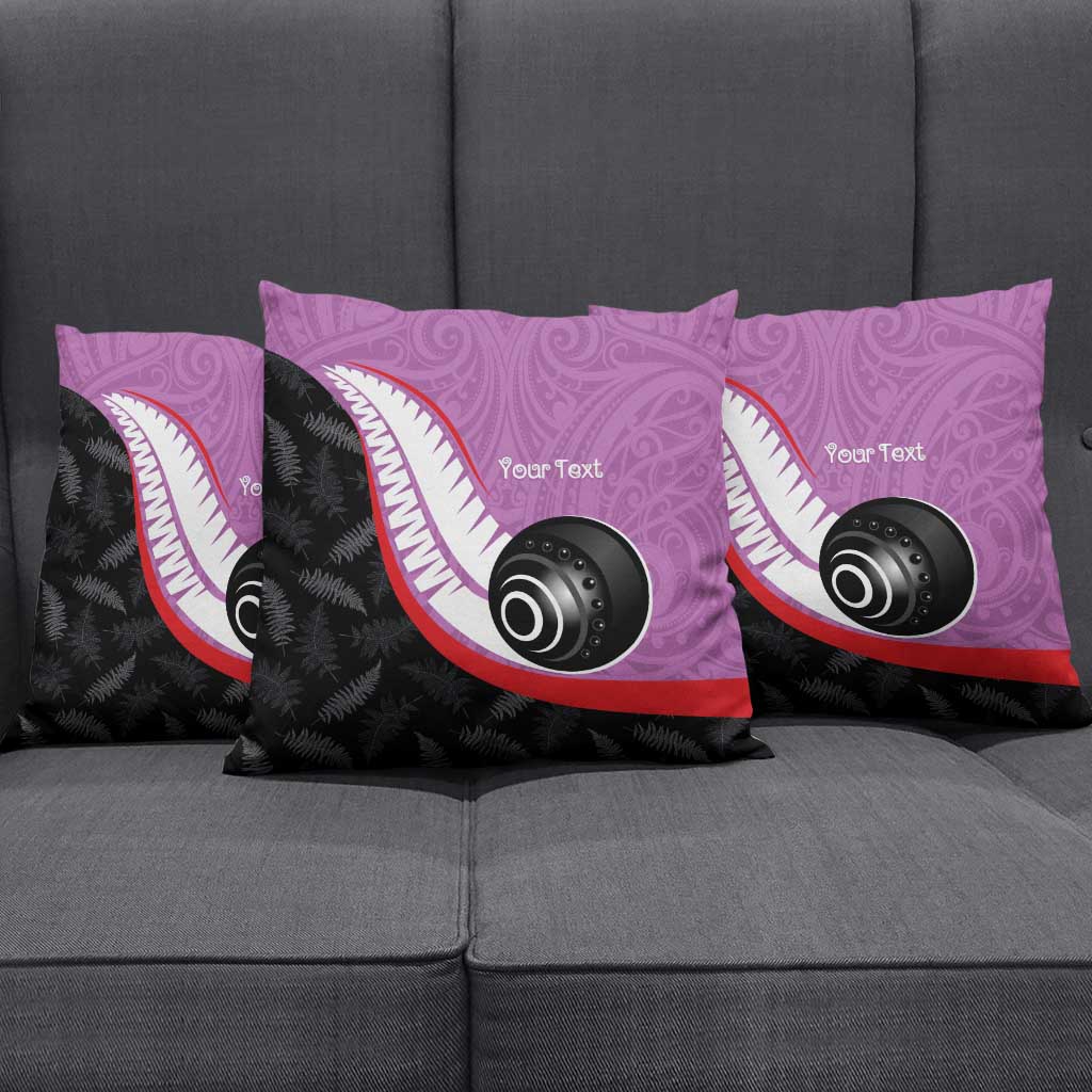 Personalised Aotearoa Lawn Bowls Pillow Cover Maori and Silver Fern Sporty Style Pink Color LT03 - Polynesian Pride